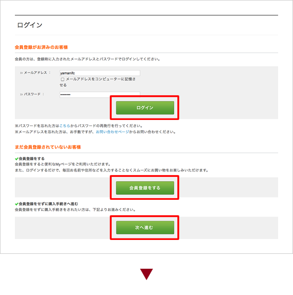 お客様情報、お届け先の入力